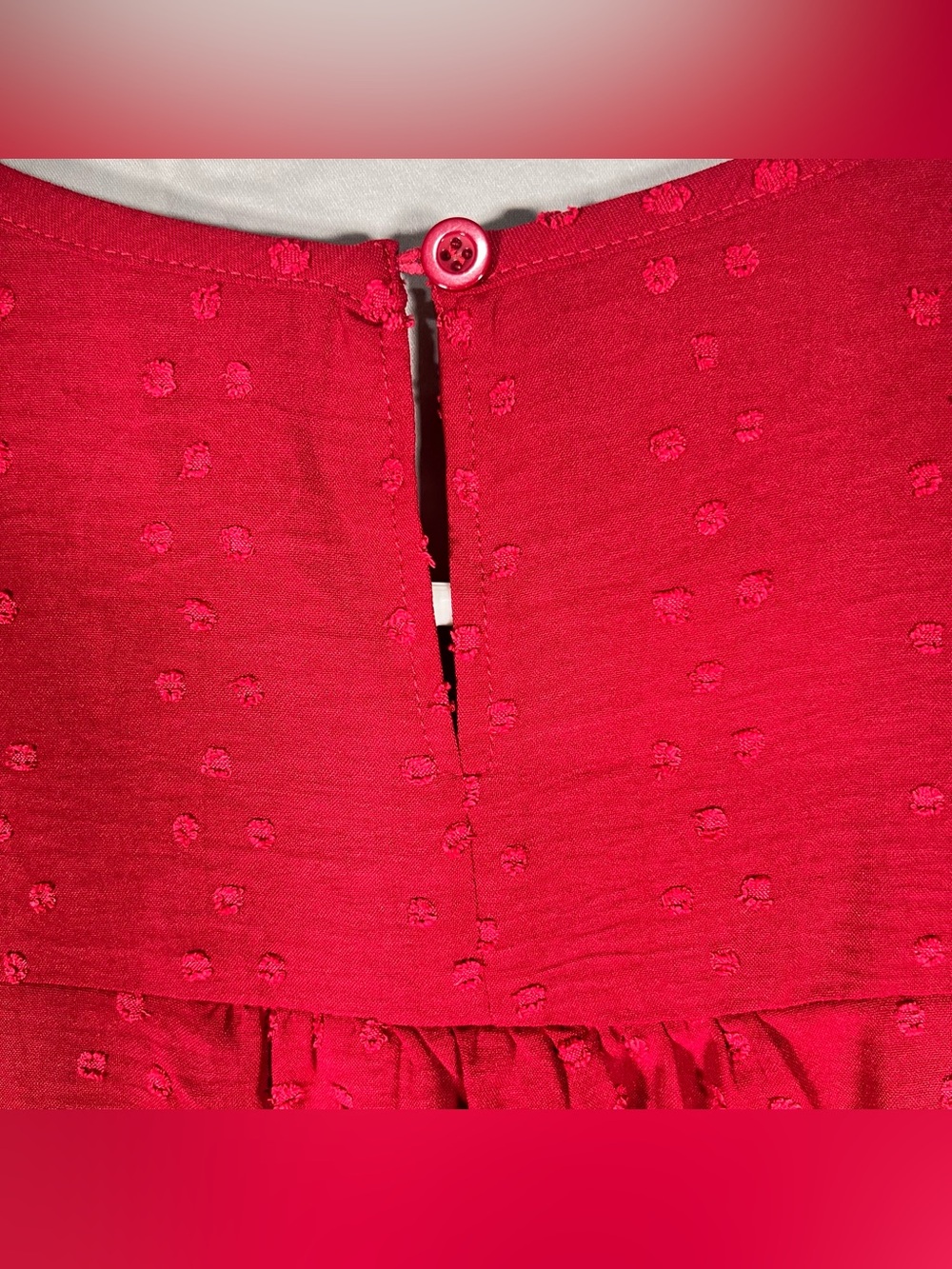 B-024 Red Swiss Dot Lace-Yoke Women’s Top - Picture 9 of 9